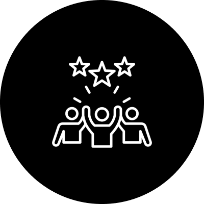 People celebrating with stars overhead icon.